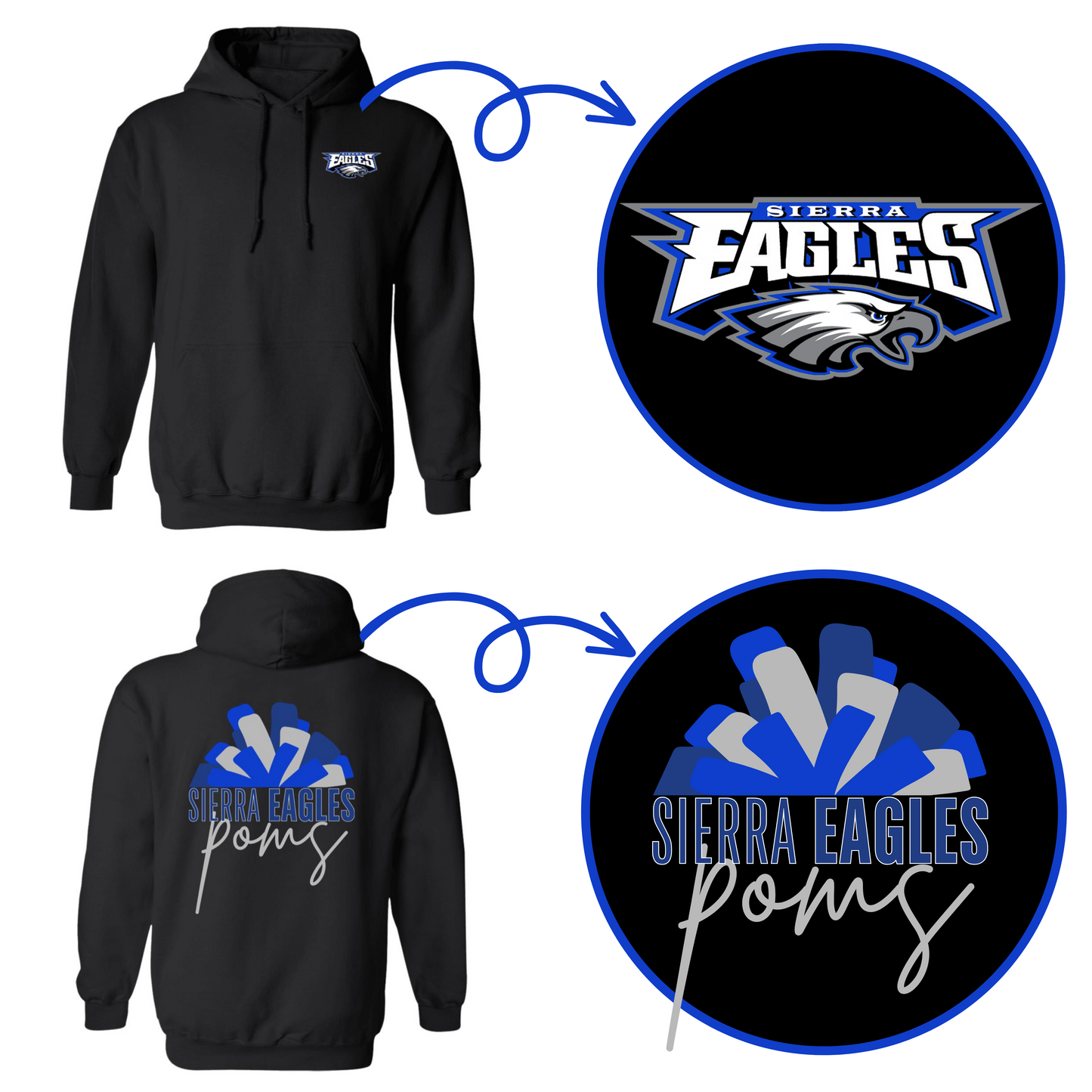 Black Sierra Eagles Poms