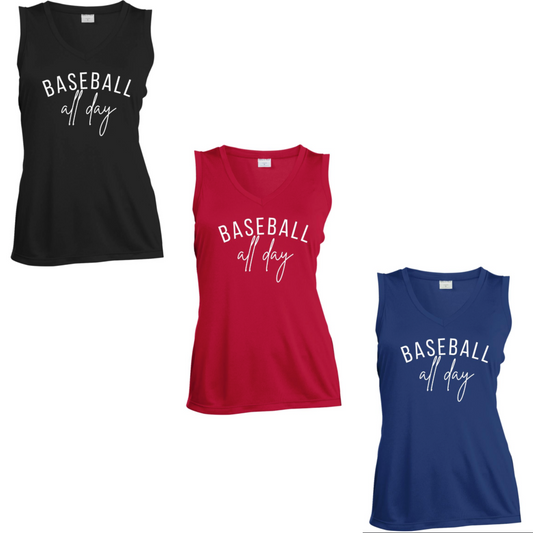 Baseball All Day- Womens V-Neck Tank