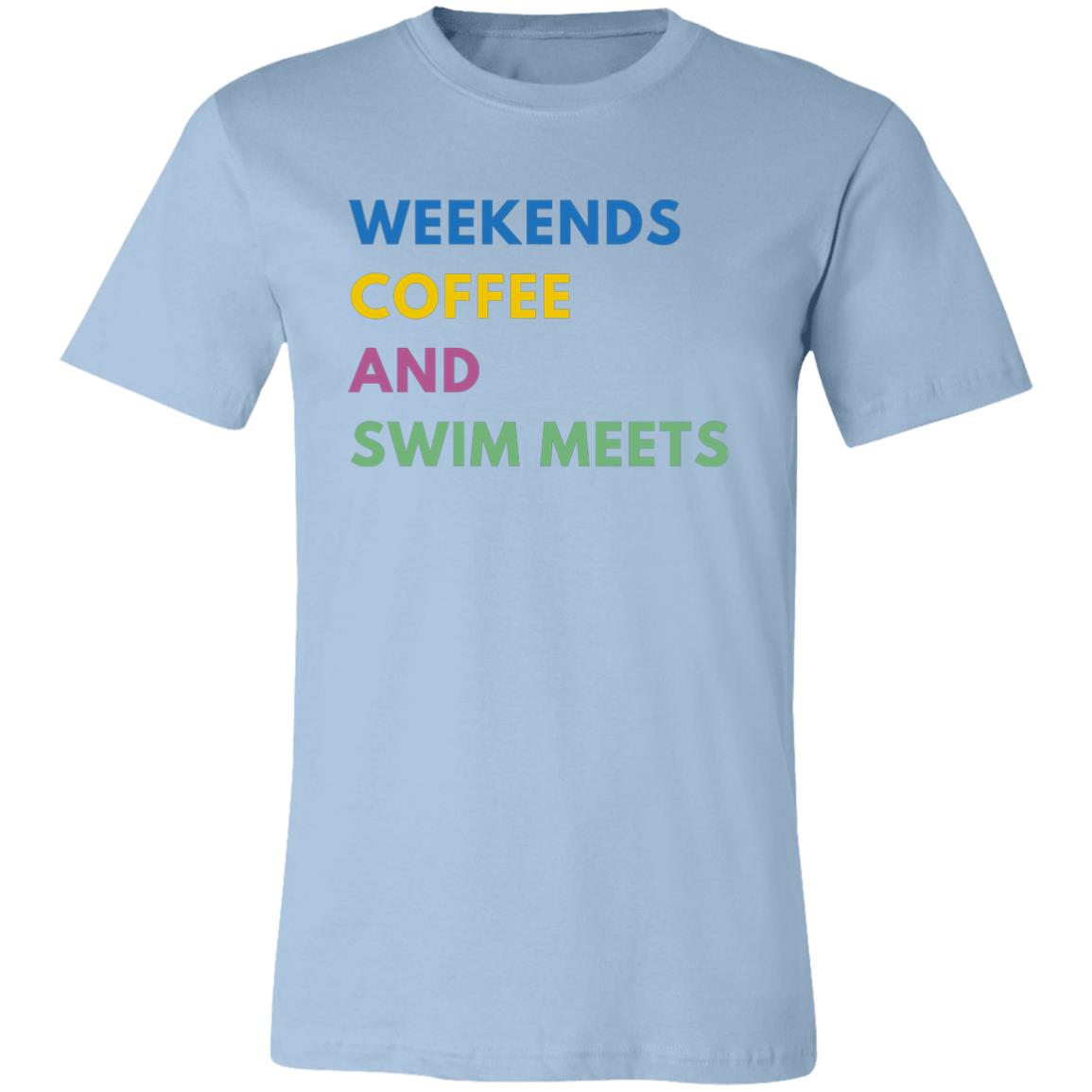 Powder Blue Weekends Coffee and Swim Meets Comfy Tshirt