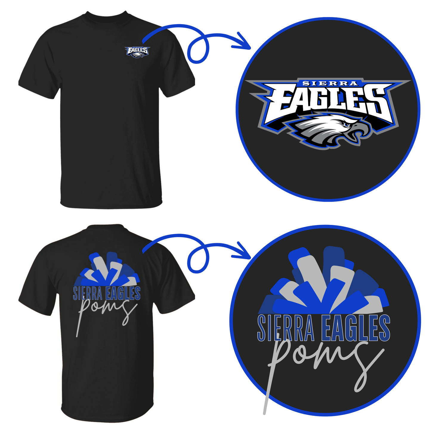 Black Sierra Eagles Poms