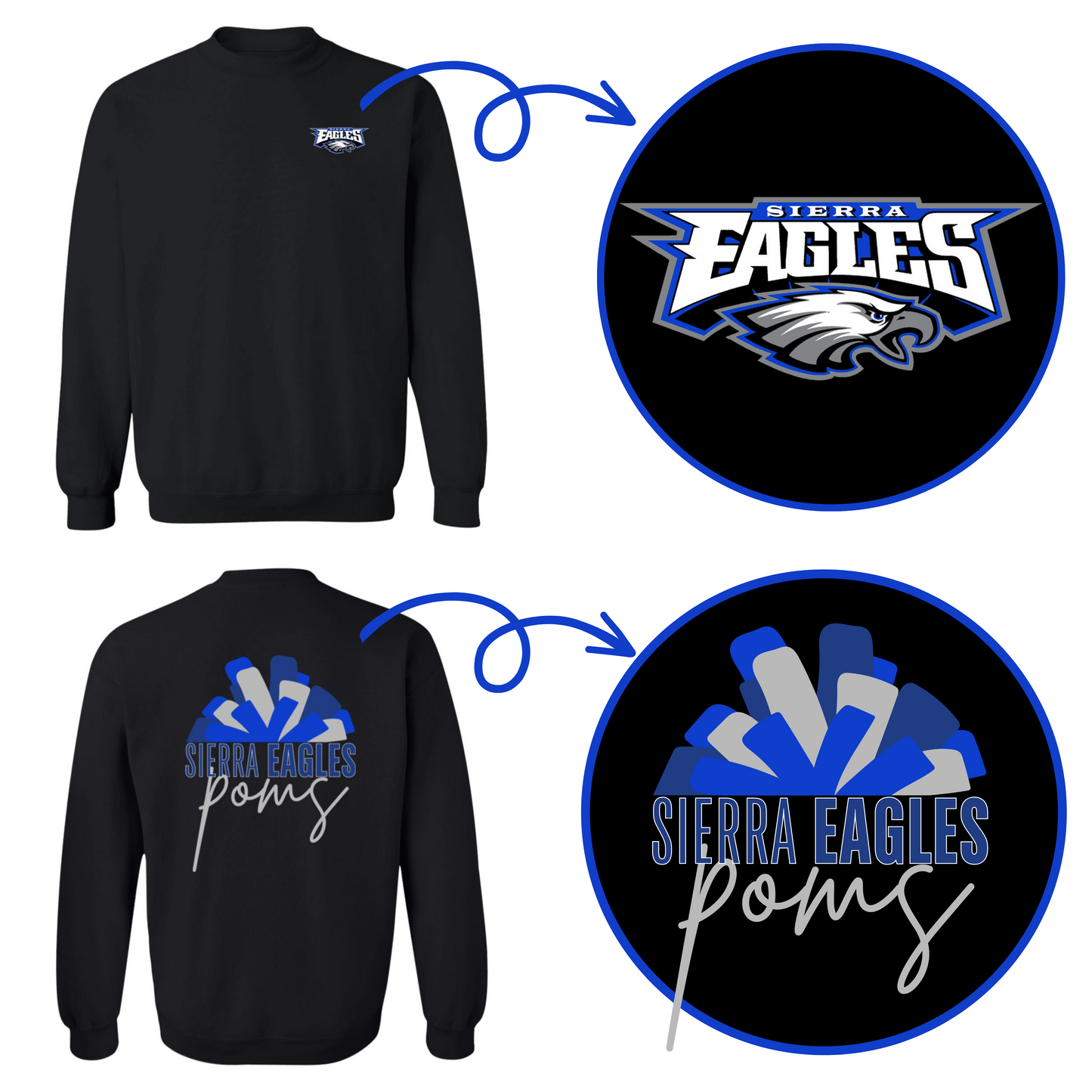 Black Sierra Eagles Poms