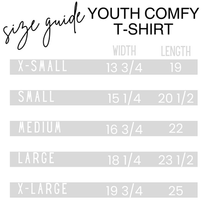 Youth Comfy T-Shirt Size Guide