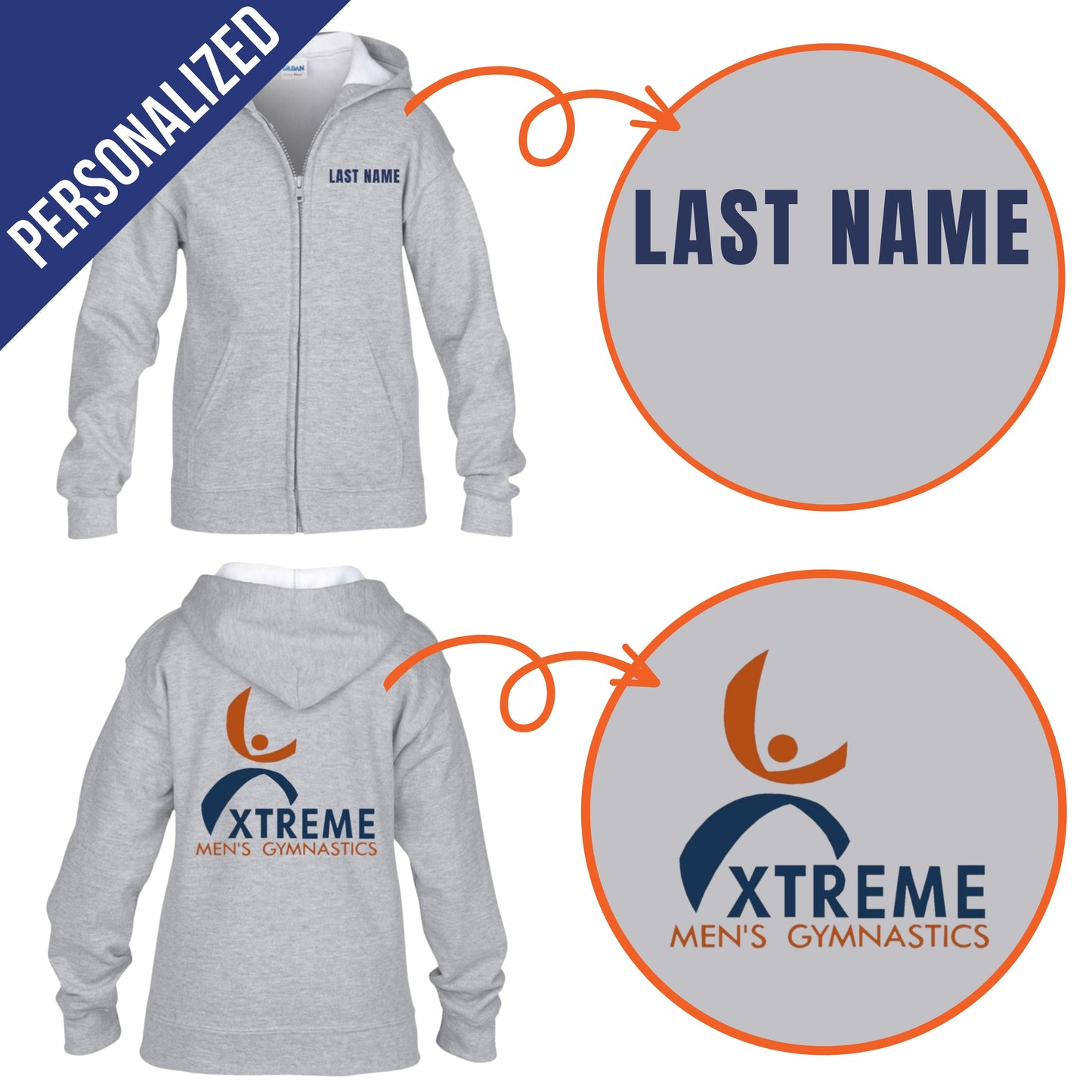 Personalized Mens Xtreme Gymnastics Zip-Up Hoodie